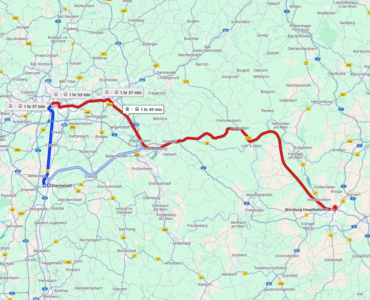 Anreise von Darmstadt Zu Würzburg Über 