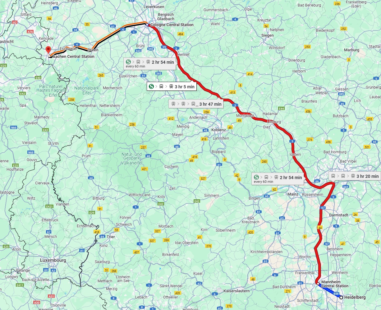 Anreise von Heidelberg Zu Aachen Über 