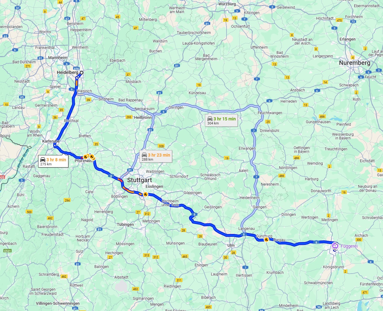 Anreise von Heidelberg Zu Augsburg Über via A8