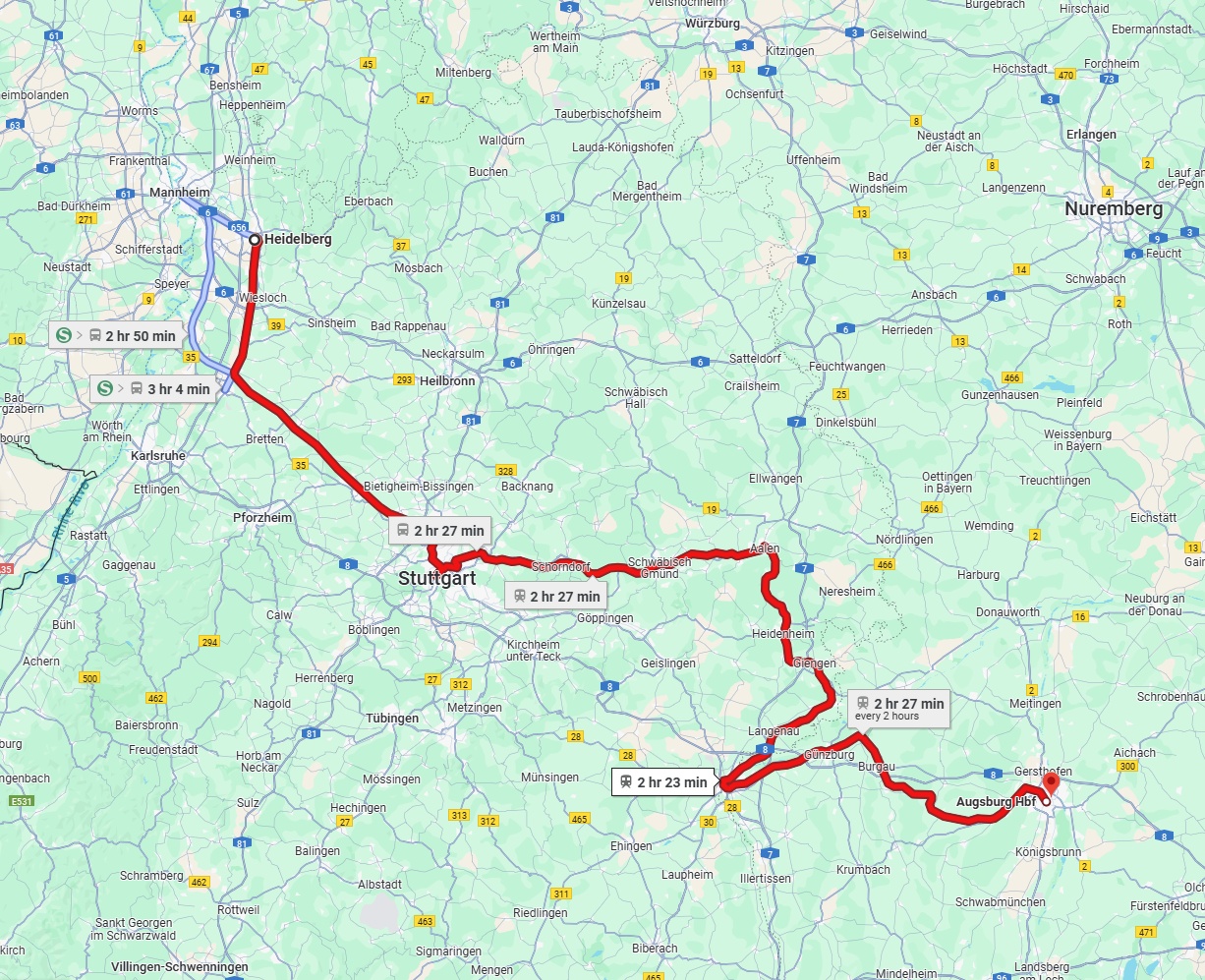 Anreise von Heidelberg Zu Augsburg Über 