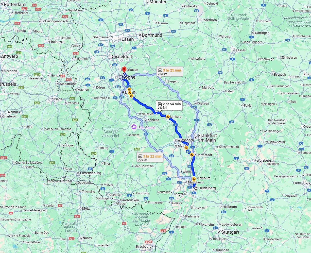 Anreise von Heidelberg Zu Bergisch Gladbach Über via A3