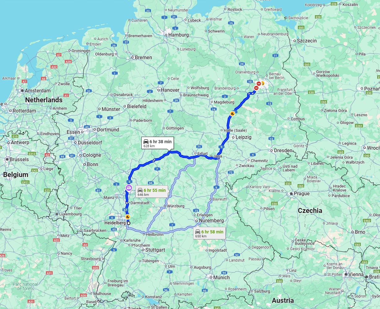 Anreise von Heidelberg Zu Berlin Über via A5, A4 and A9
