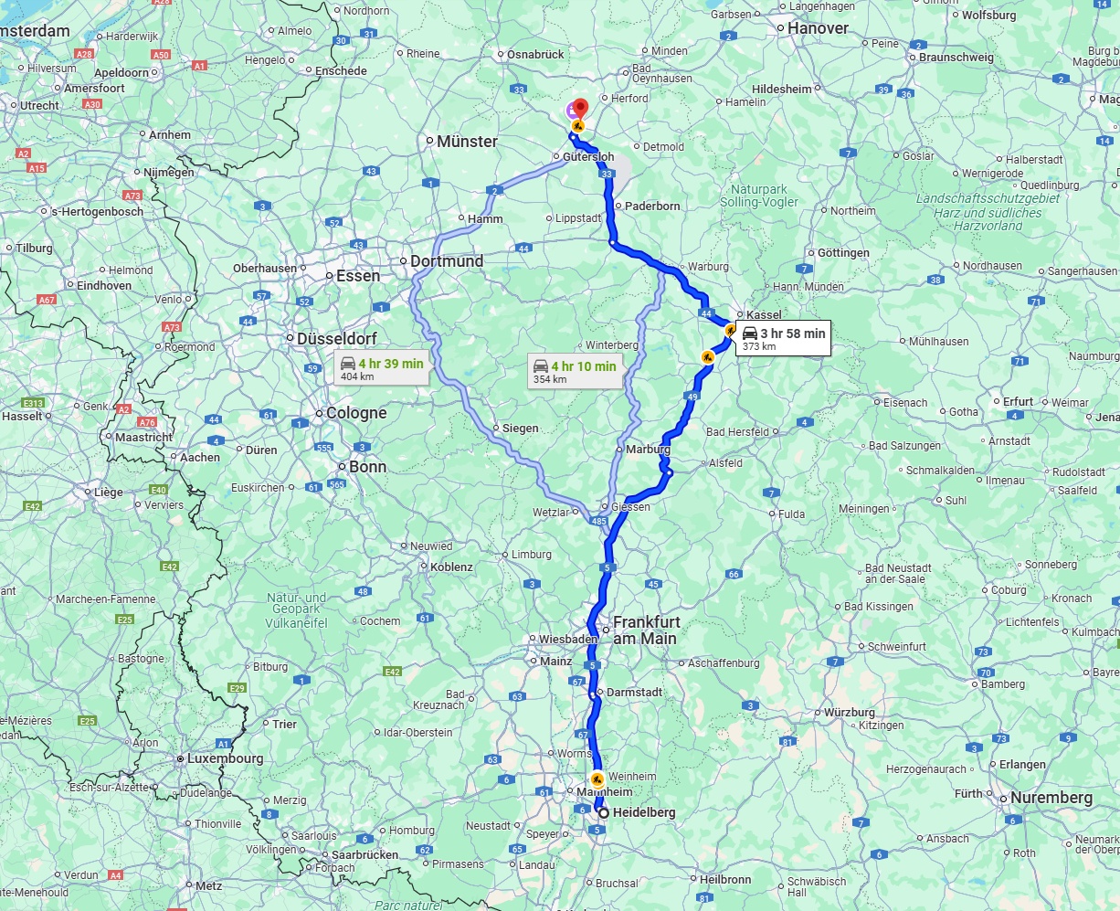 Anreise von Heidelberg Zu Bielefeld Über via A5