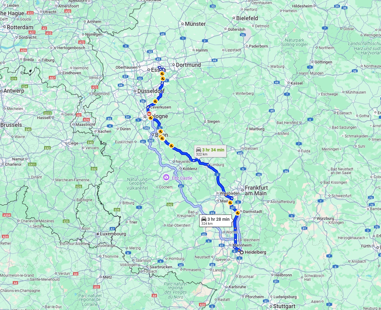 Anreise von Heidelberg Zu Bochum Über via A3