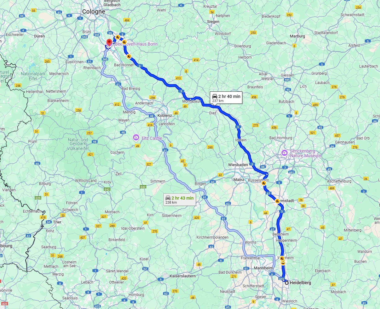 Anreise von Heidelberg Zu Bonn Über via A3