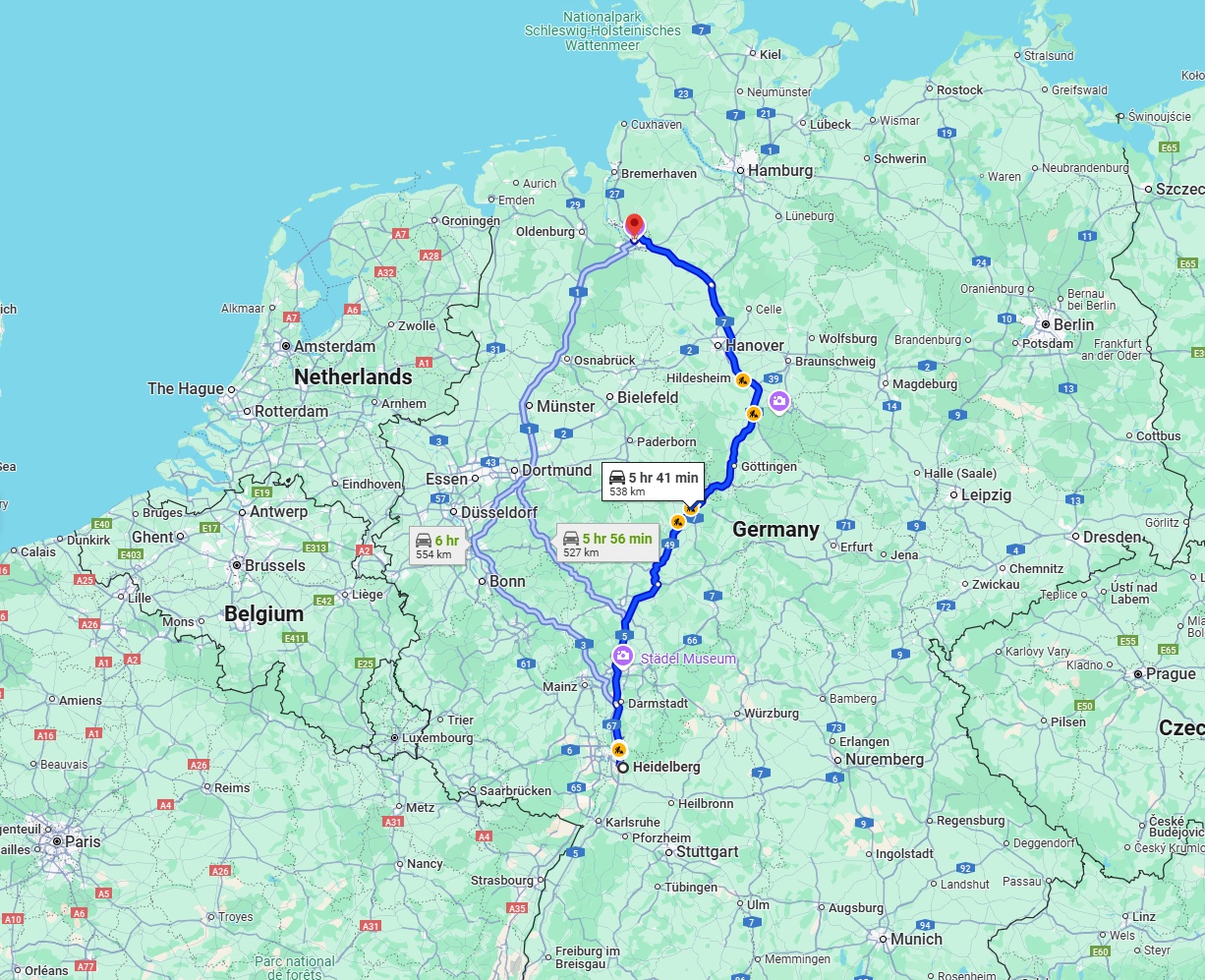 Anreise von Heidelberg Zu Bremen Über via A5 and A7