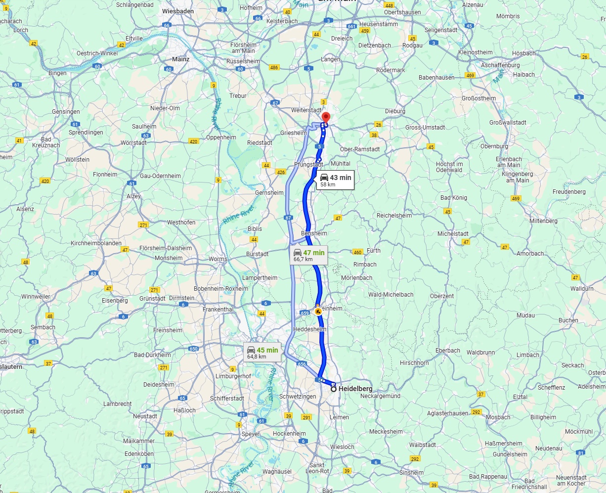 Anreise von Heidelberg Zu Darmstadt Über via A5