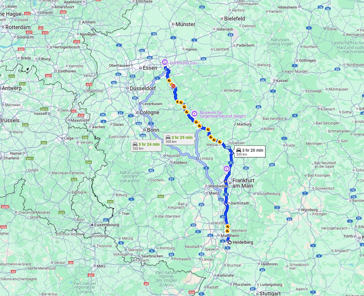 Anreise von Heidelberg Zu Dortmund Über via A5 and A45