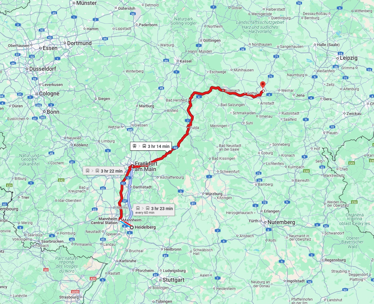 Anreise von Heidelberg Zu Erfurt Über 