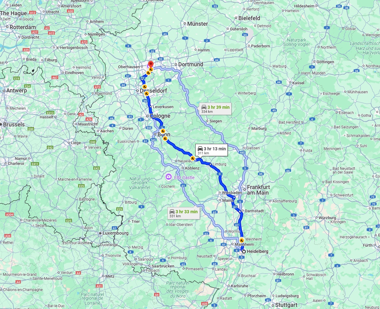 Anreise von Heidelberg Zu Essen Über via A3