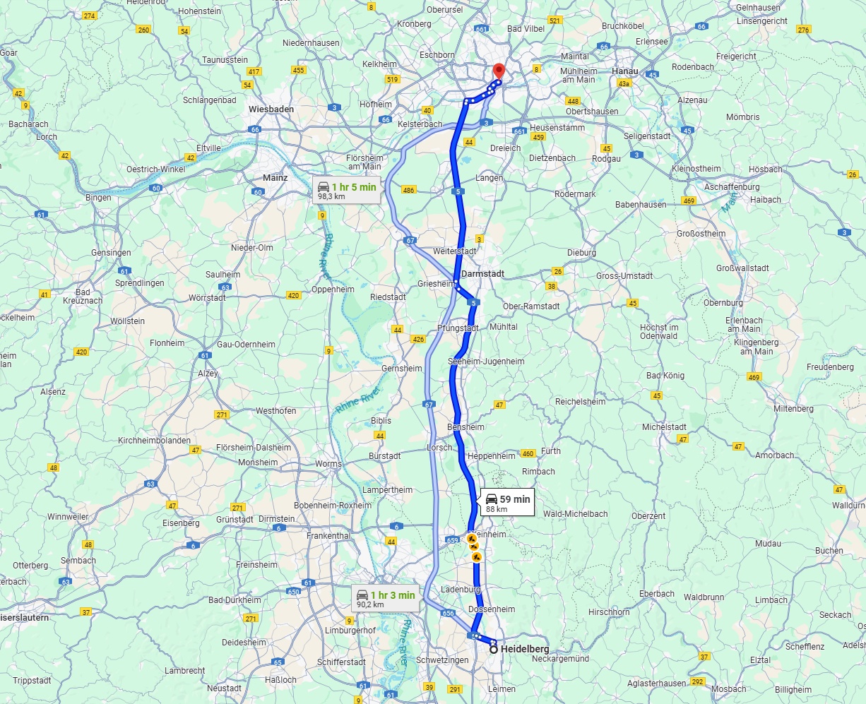 Anreise von Heidelberg Zu Frankfurt am Main Über via A5