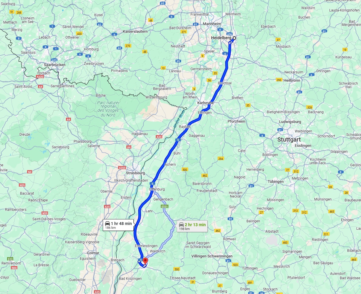 Anreise von Heidelberg Zu Freiburg im Breisgau Über via A5