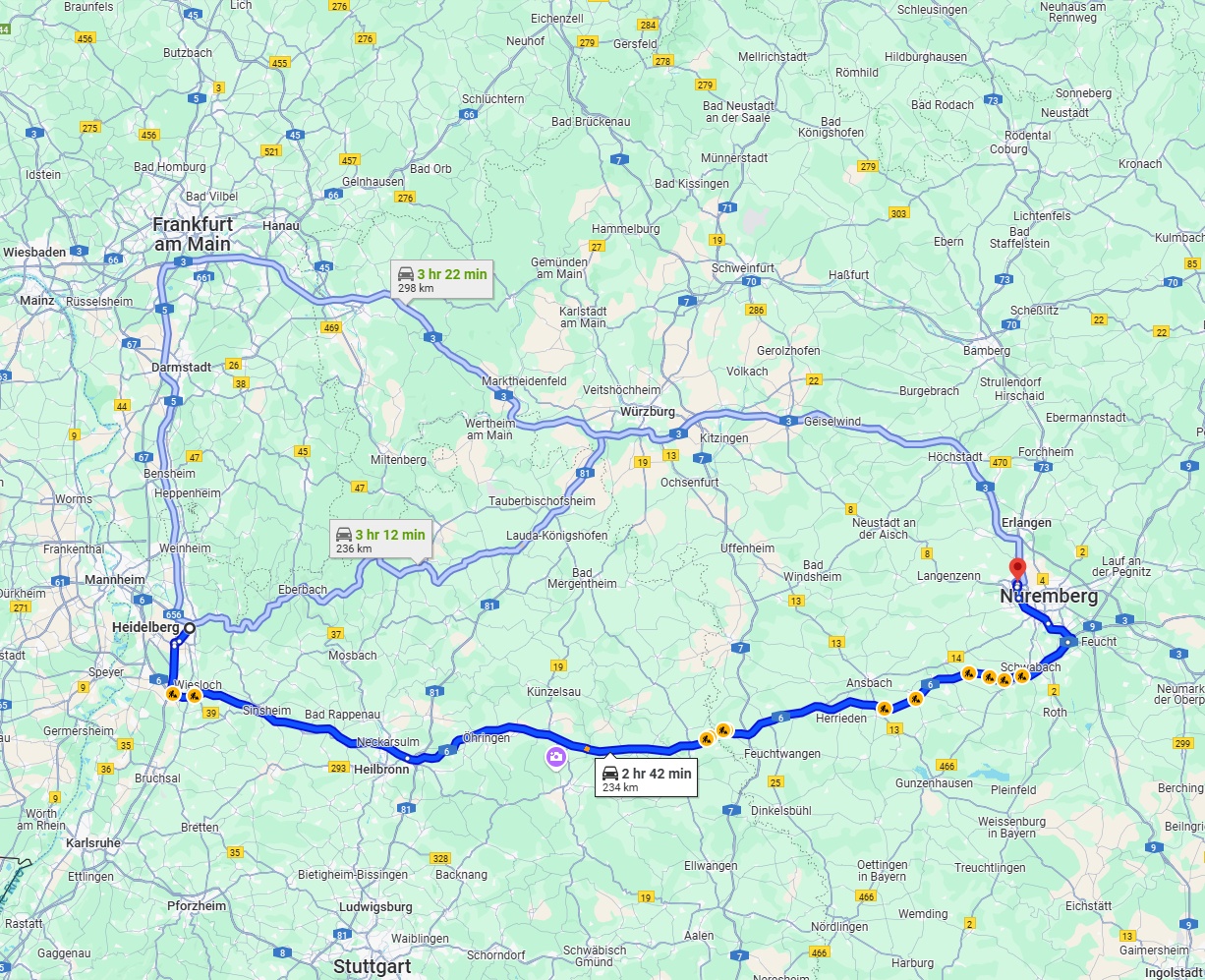 Anreise von Heidelberg Zu Fürth Über via A6
