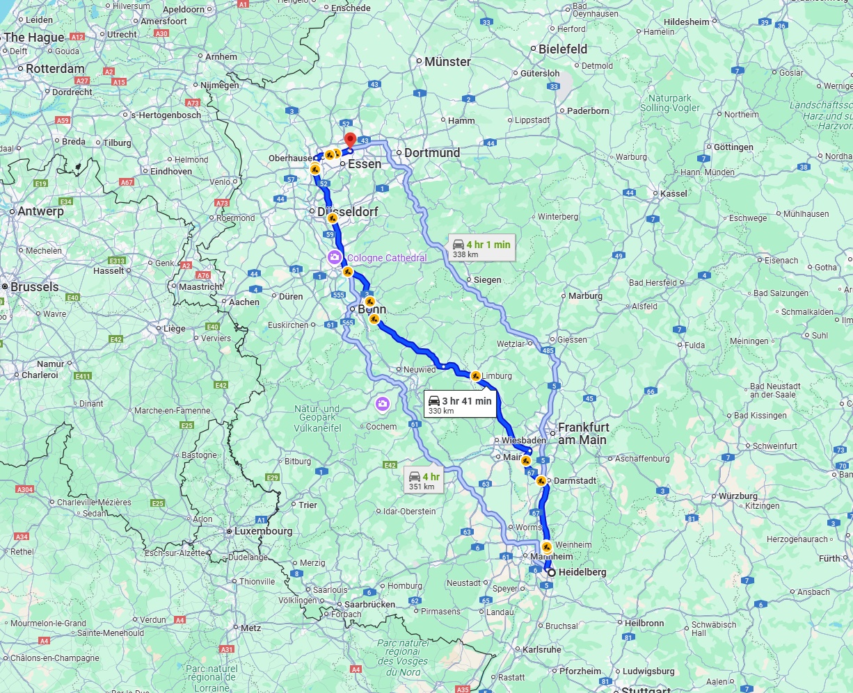 Anreise von Heidelberg Zu Gelsenkirchen Über via A3