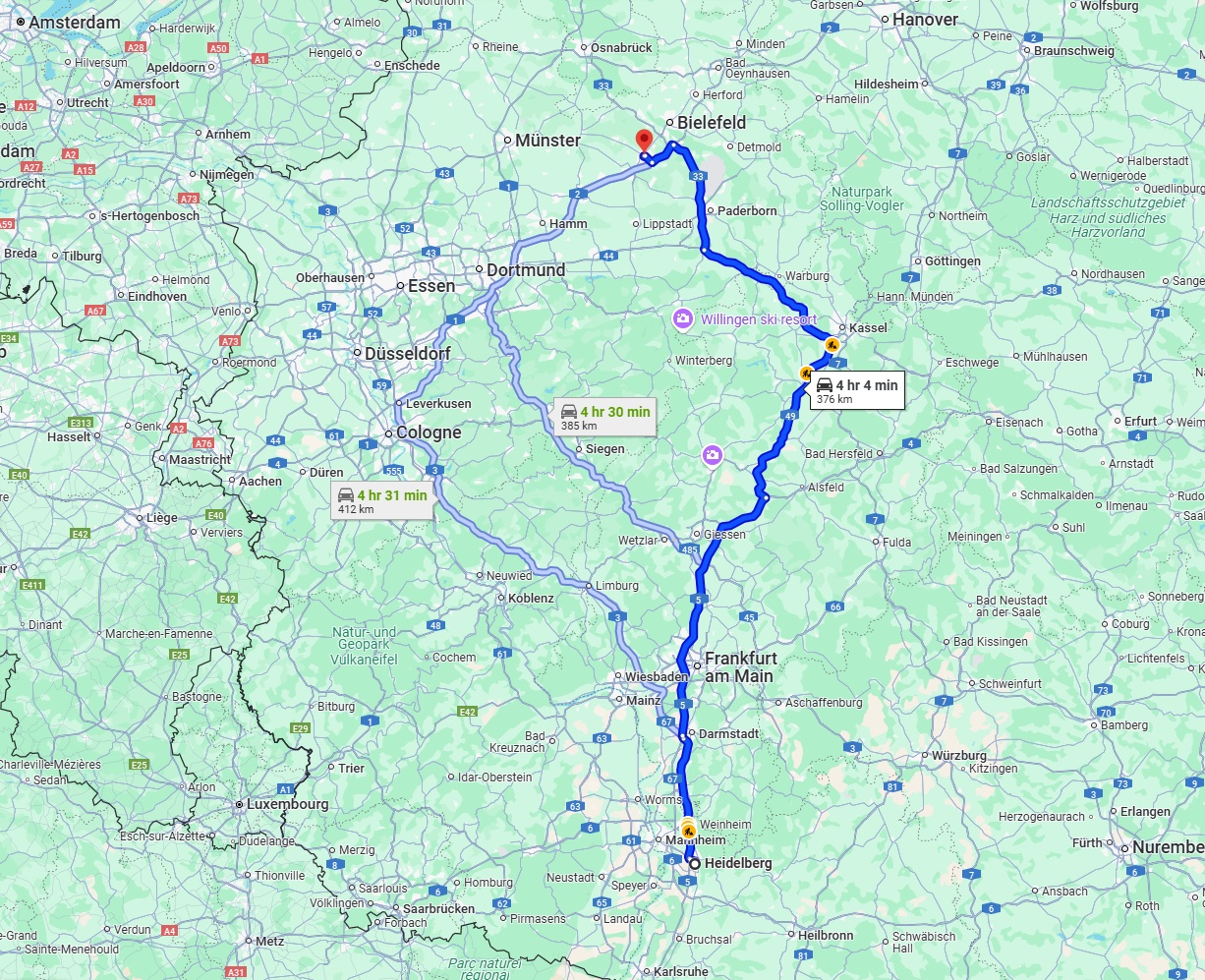 Anreise von Heidelberg Zu Gütersloh Über via A5