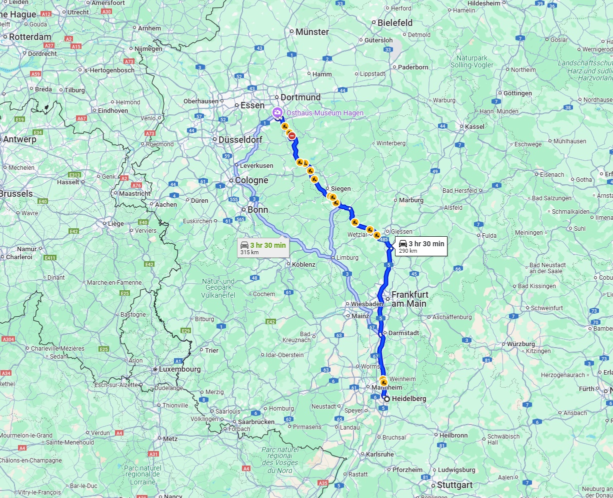 Anreise von Heidelberg Zu Hagen Über via A5 and A45