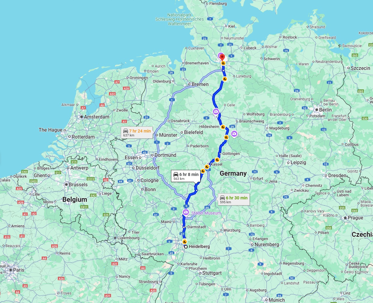 Anreise von Heidelberg Zu Hamburg Über via A5 and A7
