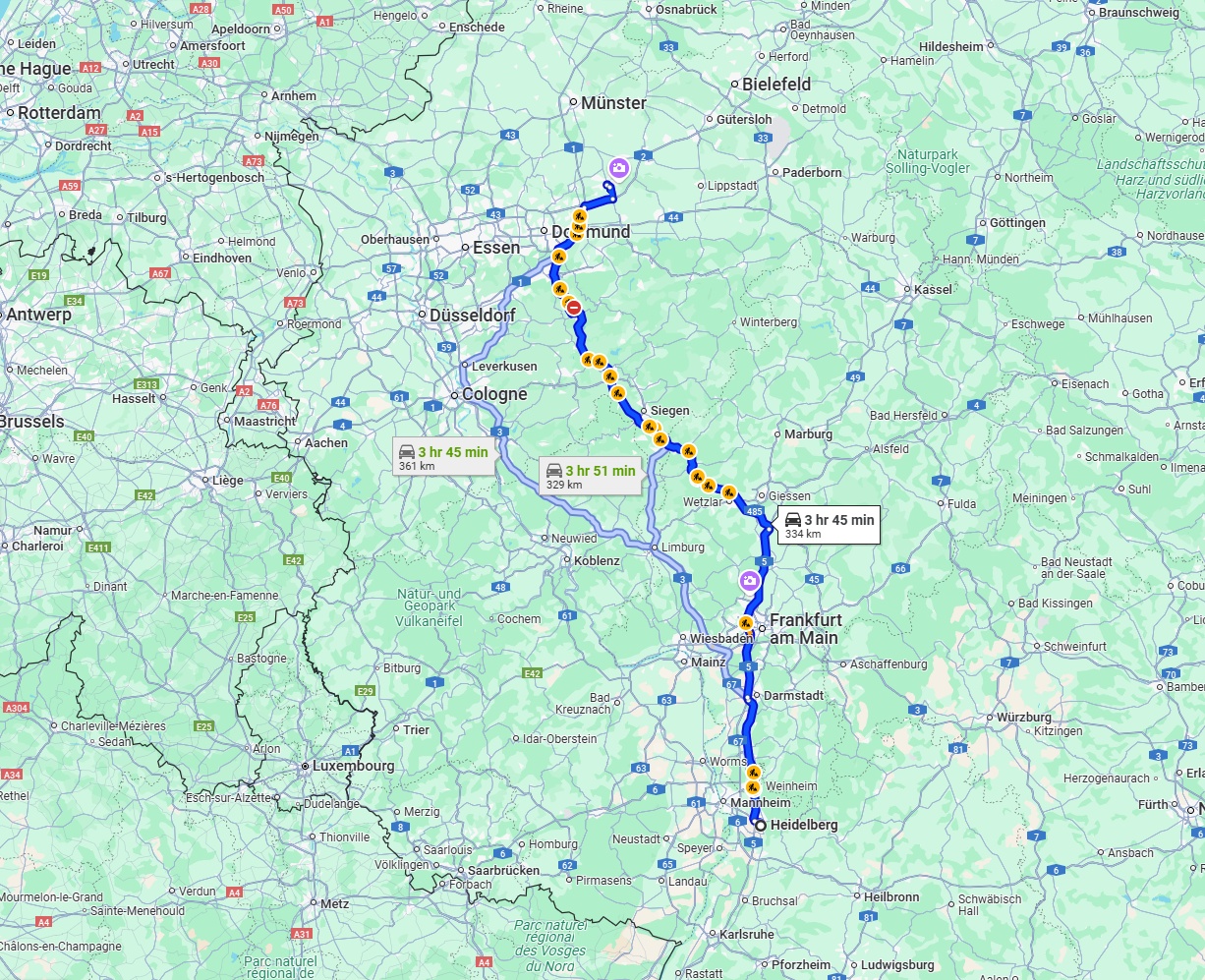 Anreise von Heidelberg Zu Hamm Über via A5 and A45