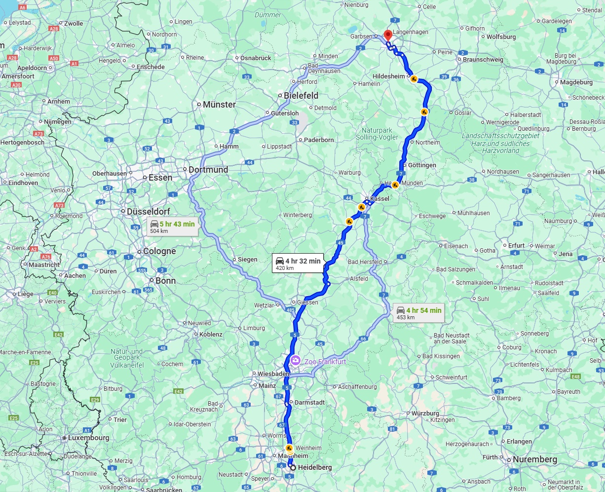 Anreise von Heidelberg Zu Hannover Über via A5 and A7
