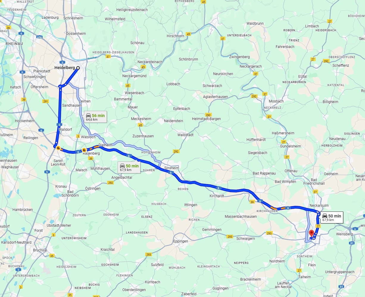 Anreise von Heidelberg Zu Heilbronn Über via A6