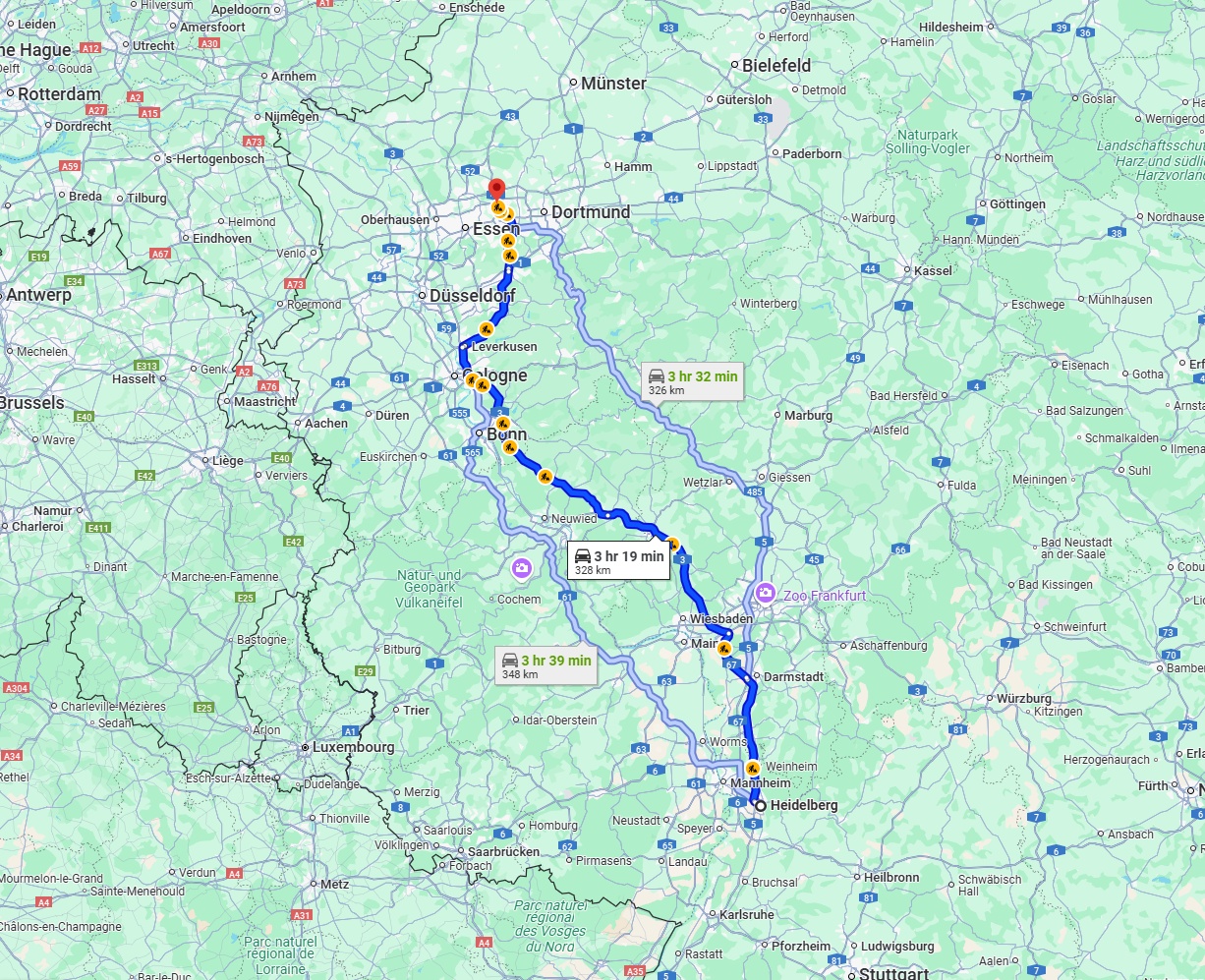 Anreise von Heidelberg Zu Herne Über via A3
