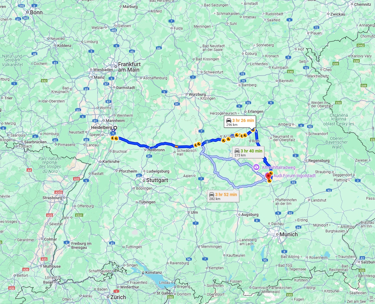 Anreise von Heidelberg Zu Ingolstadt Über via A6