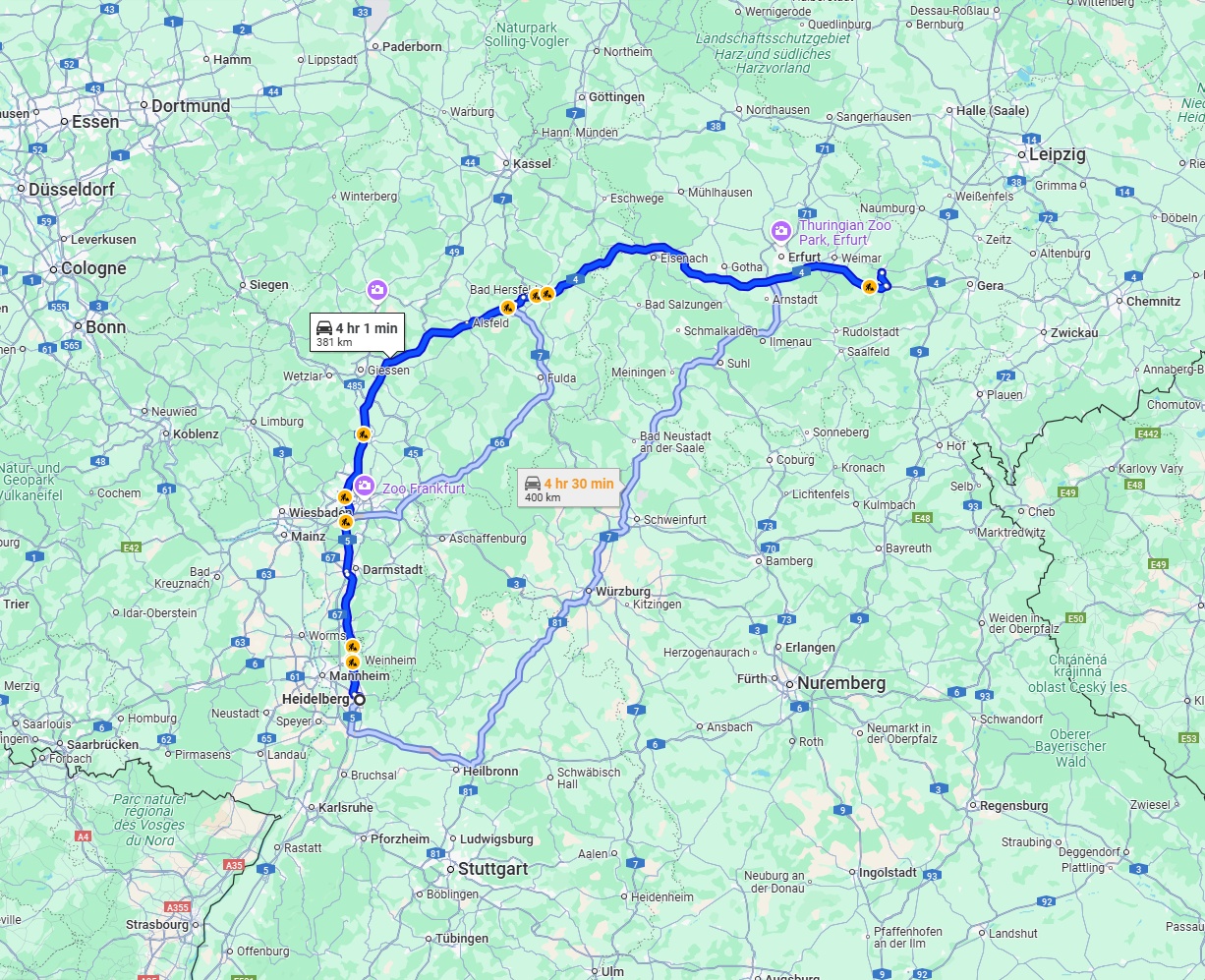 Anreise von Heidelberg Zu Jena Über via A5 and A4