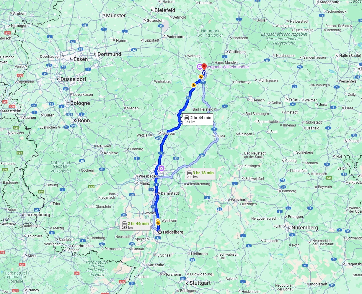 Anreise von Heidelberg Zu Kassel Über via A5 and A49