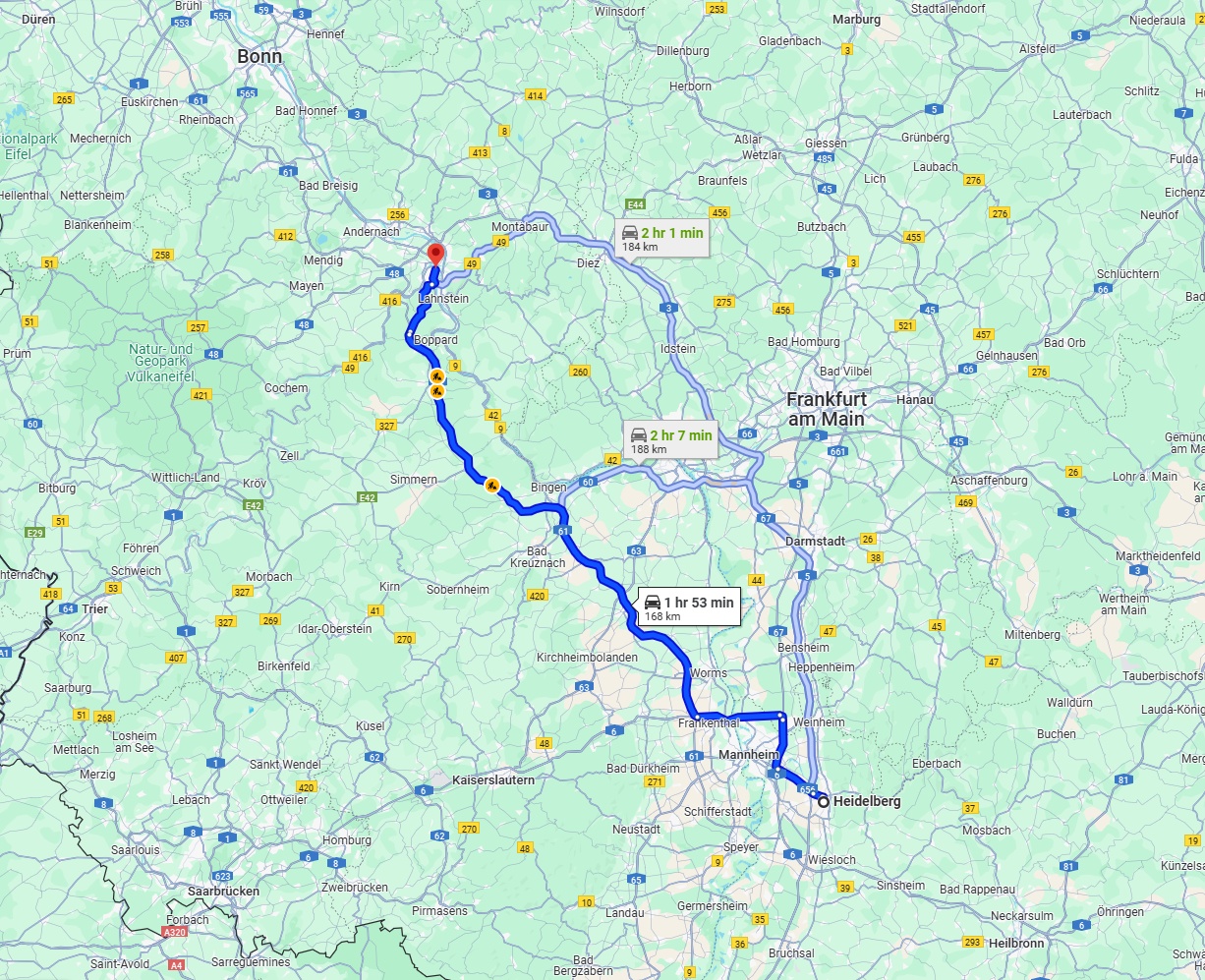 Anreise von Heidelberg Zu Koblenz Über via A61