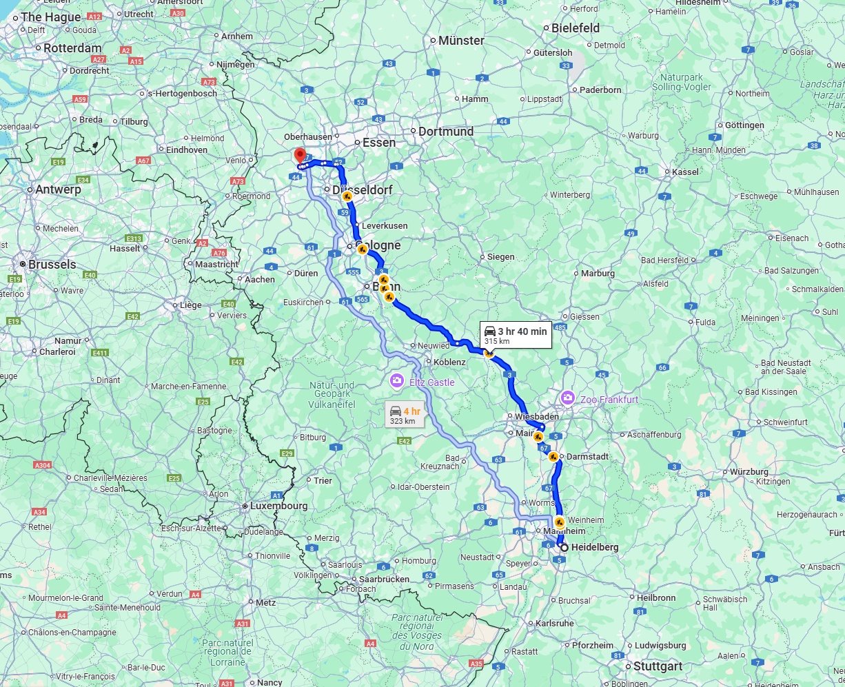 Anreise von Heidelberg Zu Krefeld Über via A3