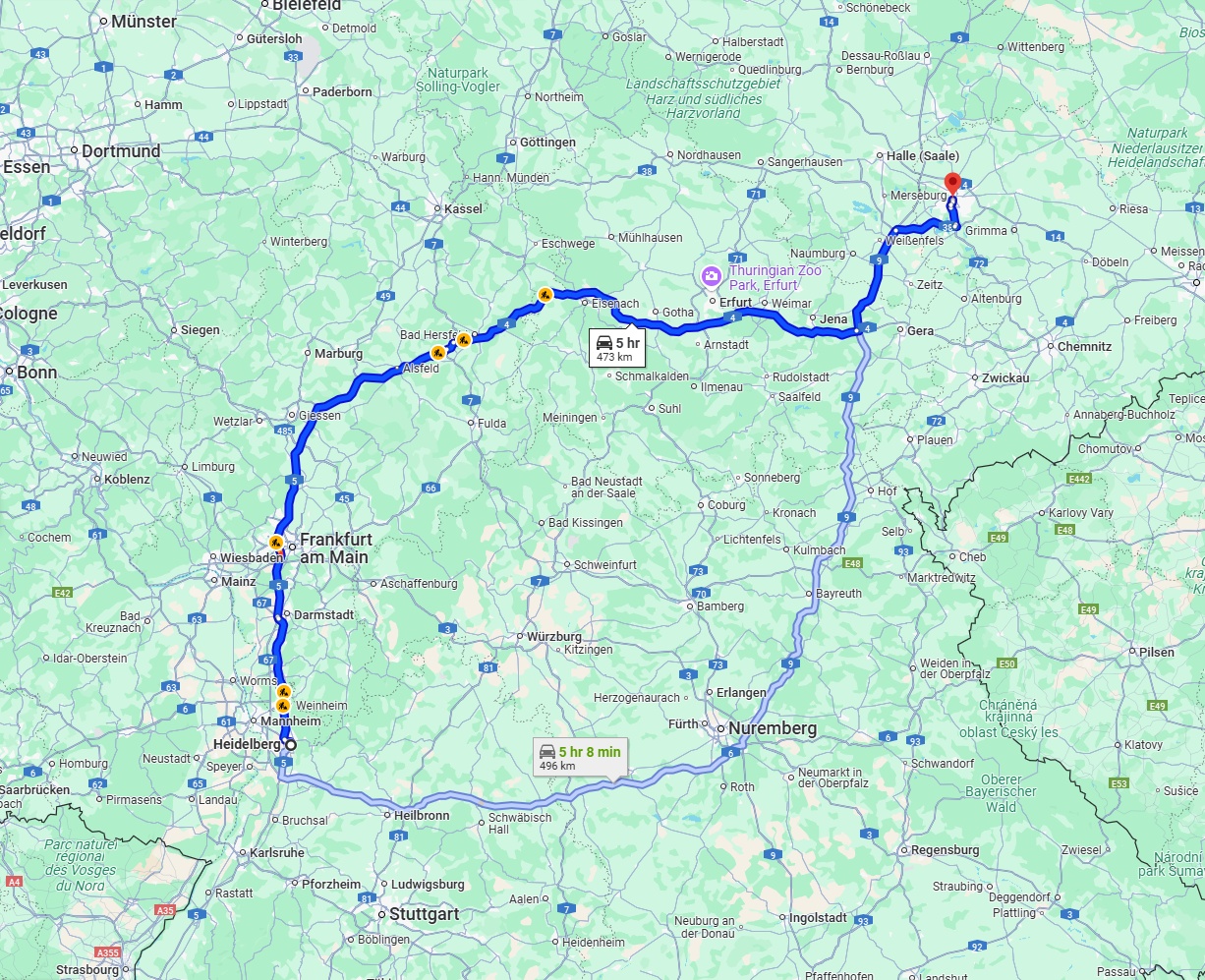 Anreise von Heidelberg Zu Leipzig Über via A5 and A4