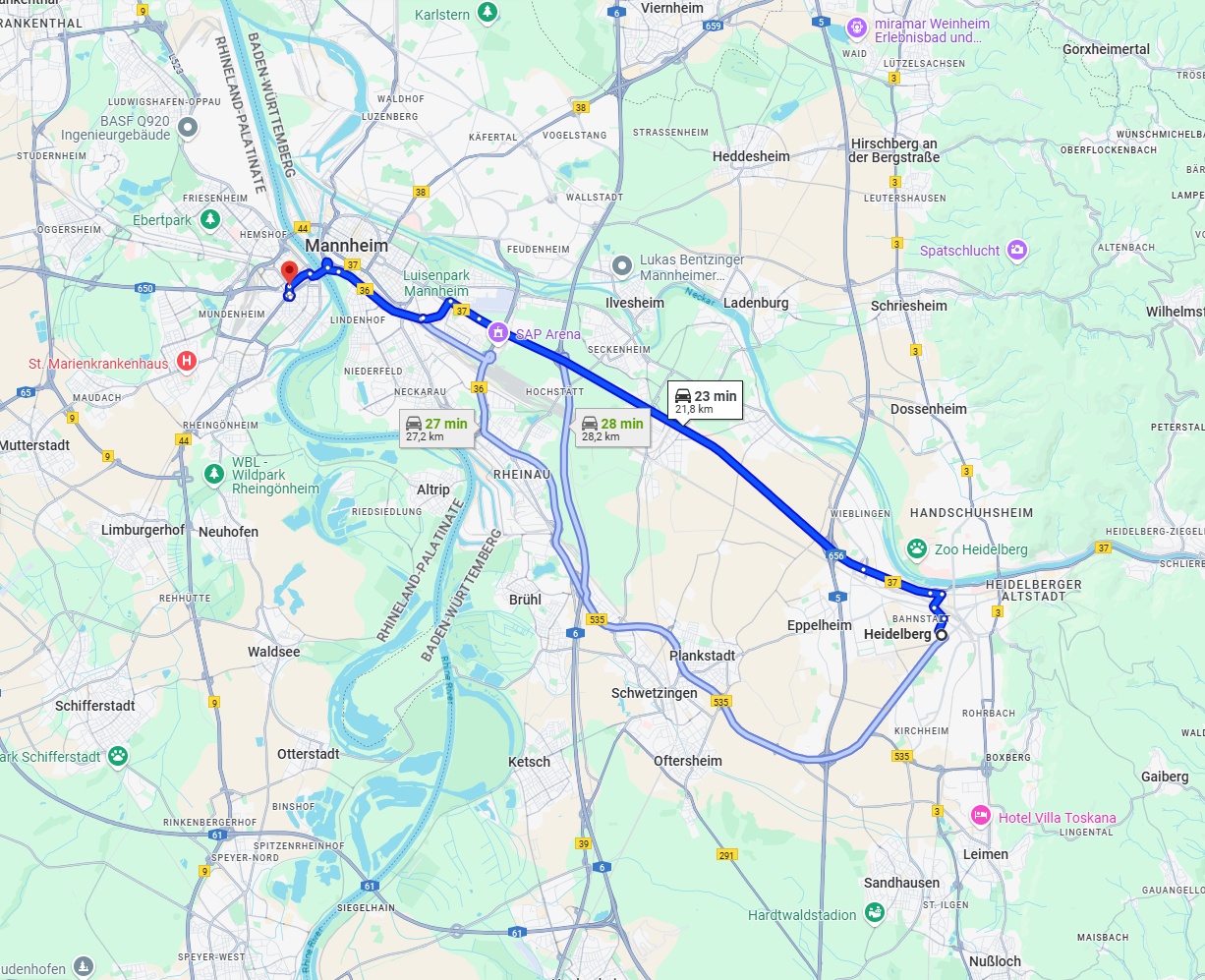 Anreise von Heidelberg Zu Ludwigshafen am Rhein Über via A656