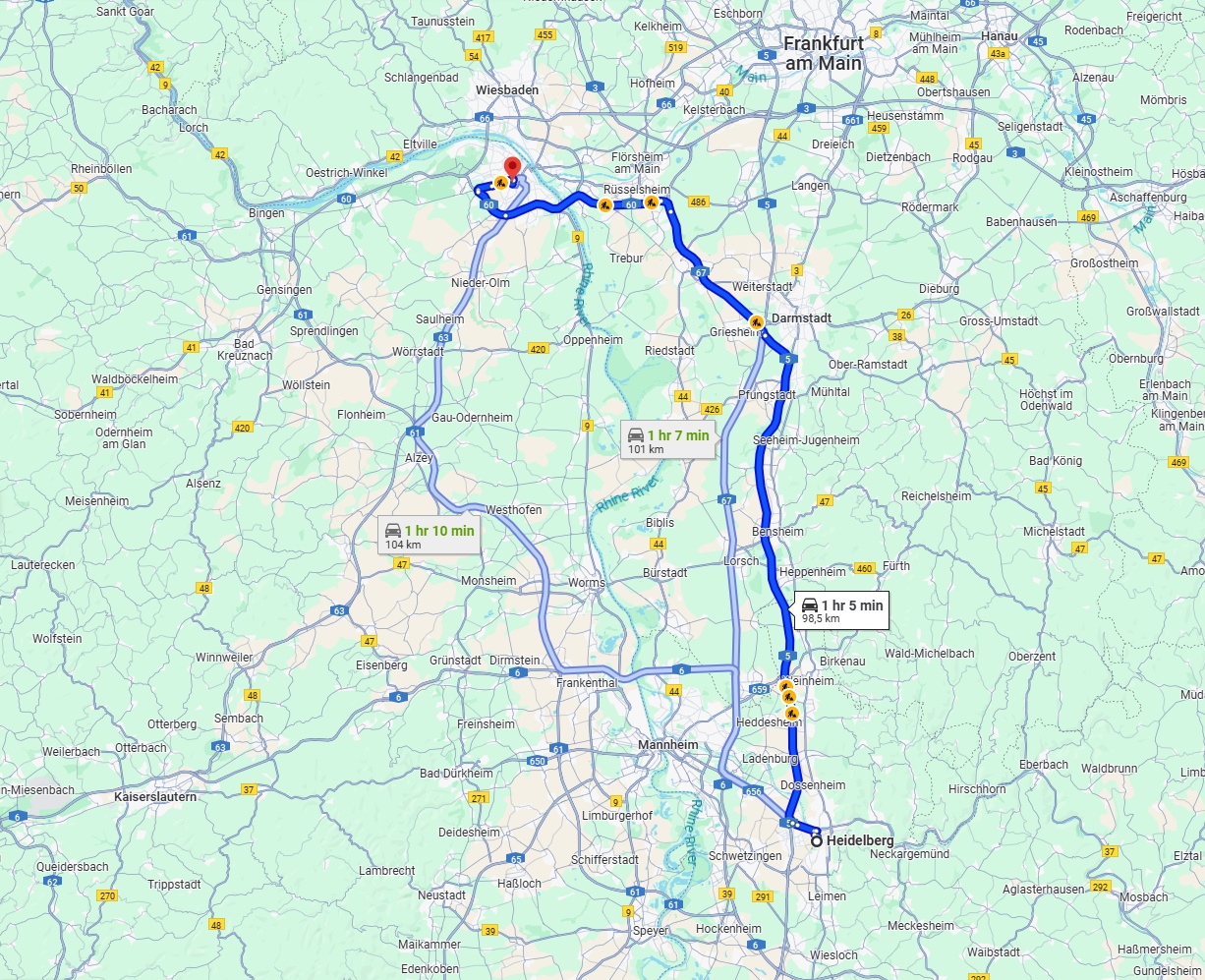 Anreise von Heidelberg Zu Mainz Über via A5