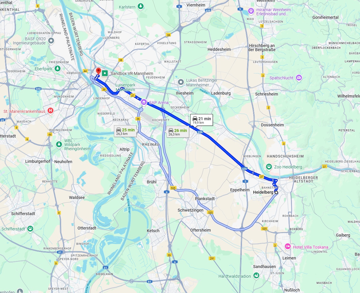 Anreise von Heidelberg Zu Mannheim Über via A656
