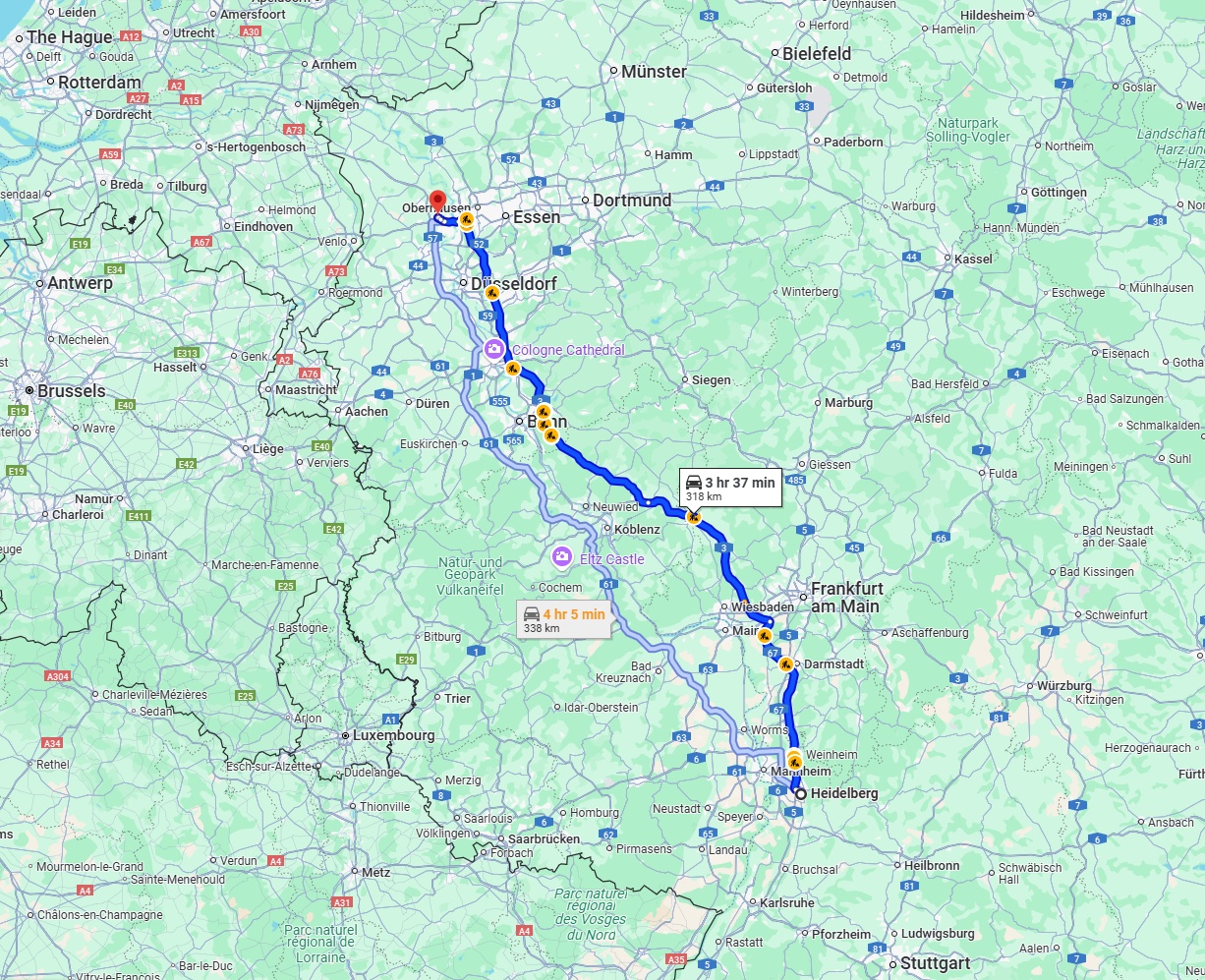 Anreise von Heidelberg Zu Moers Über via A3