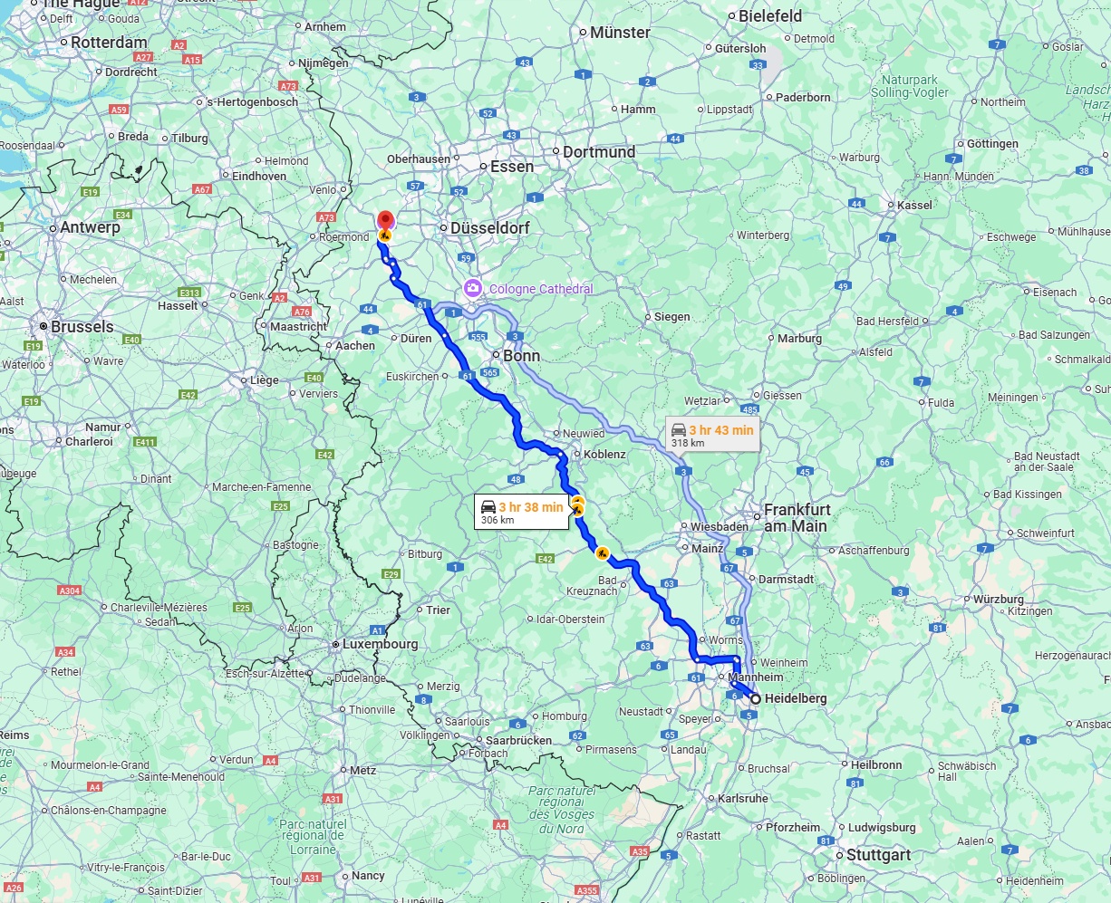Anreise von Heidelberg Zu Mönchengladbach Über via A61