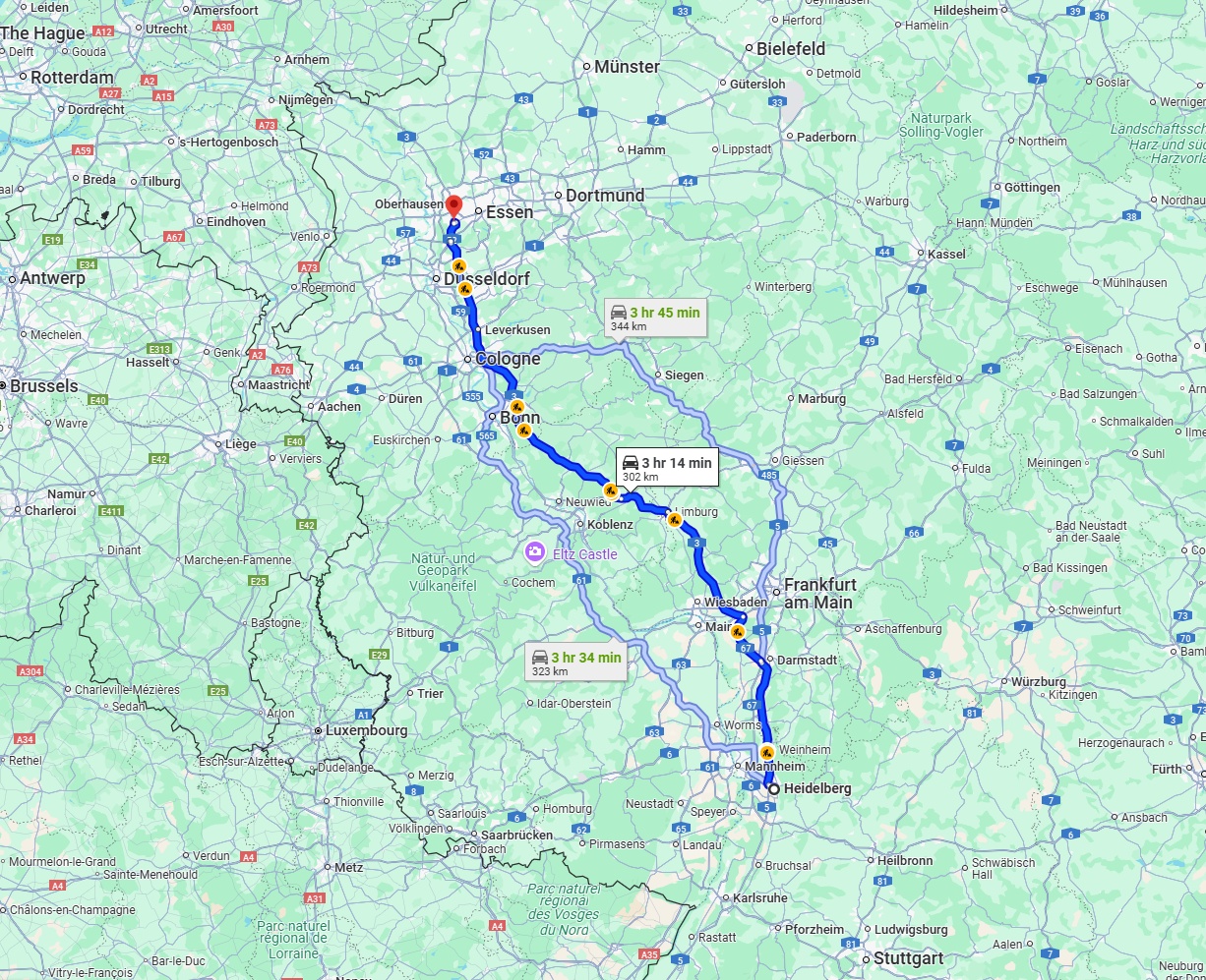 Anreise von Heidelberg Zu Mülheim an der Ruhr Über via A3
