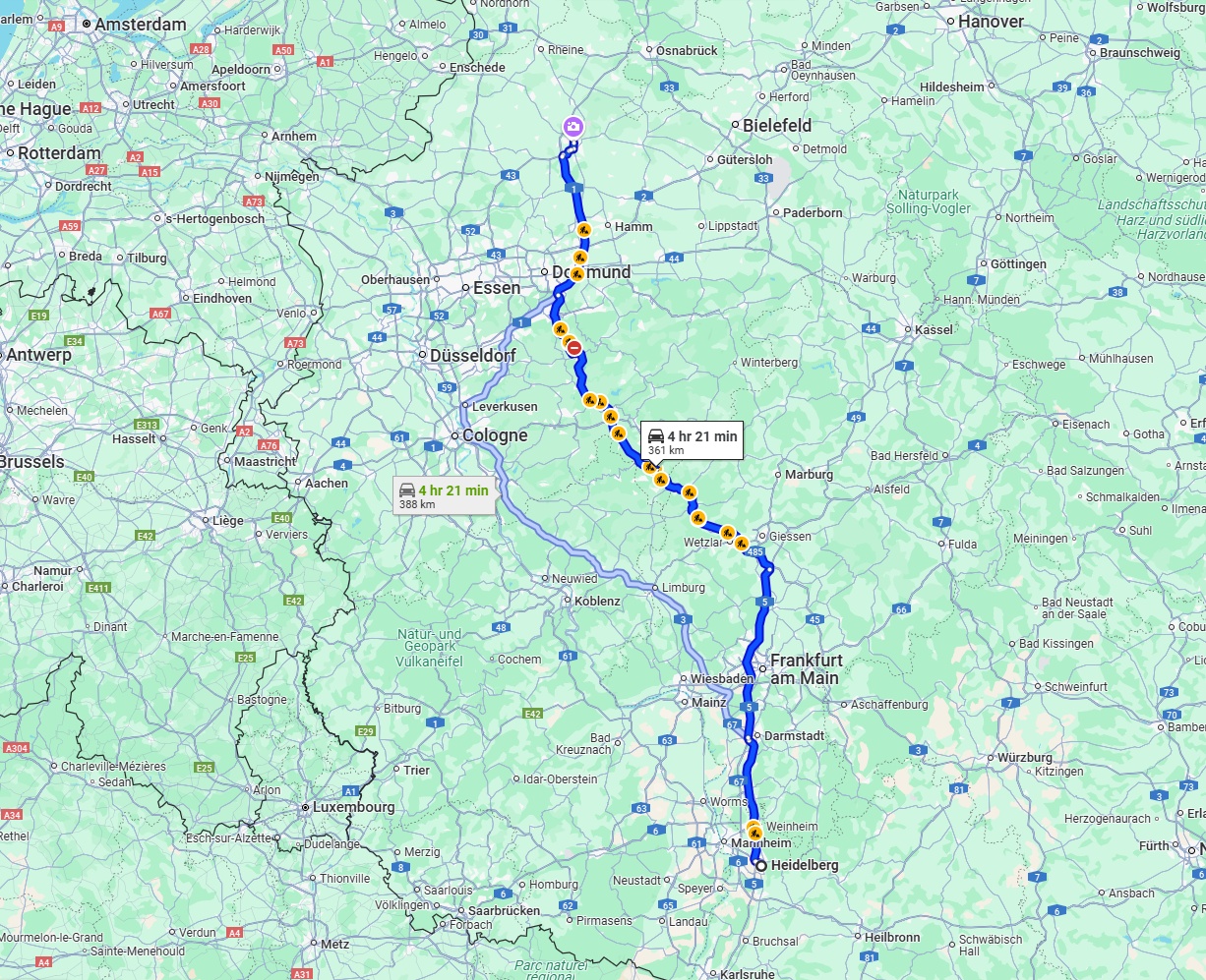 Anreise von Heidelberg Zu Münster Über via A5 and A45