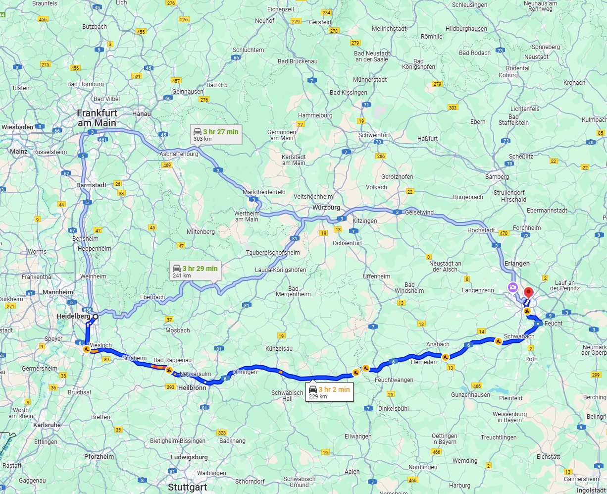 Anreise von Heidelberg Zu Nürnberg Über via A6
