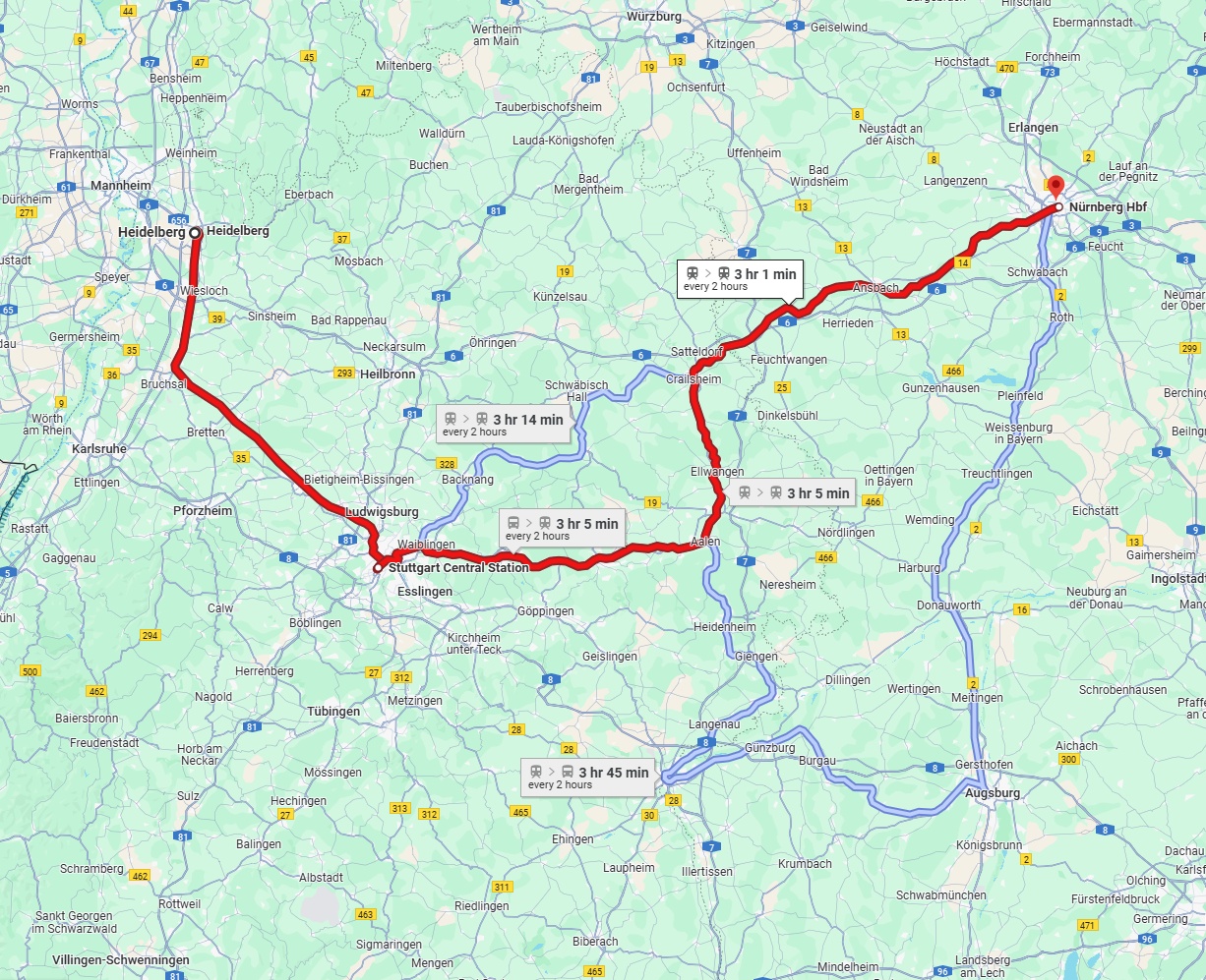 Anreise von Heidelberg Zu Nürnberg Über 