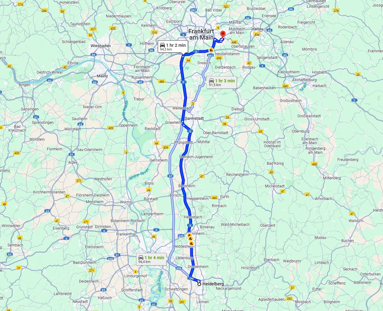 Anreise von Heidelberg Zu Offenbach am Main Über via A5