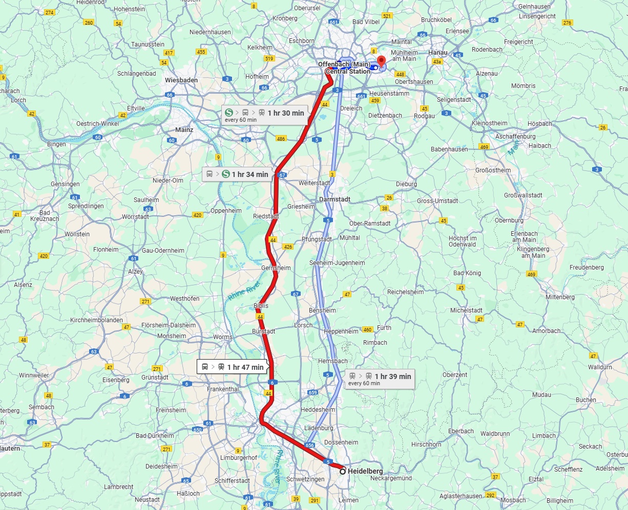 Anreise von Heidelberg Zu Offenbach am Main Über 