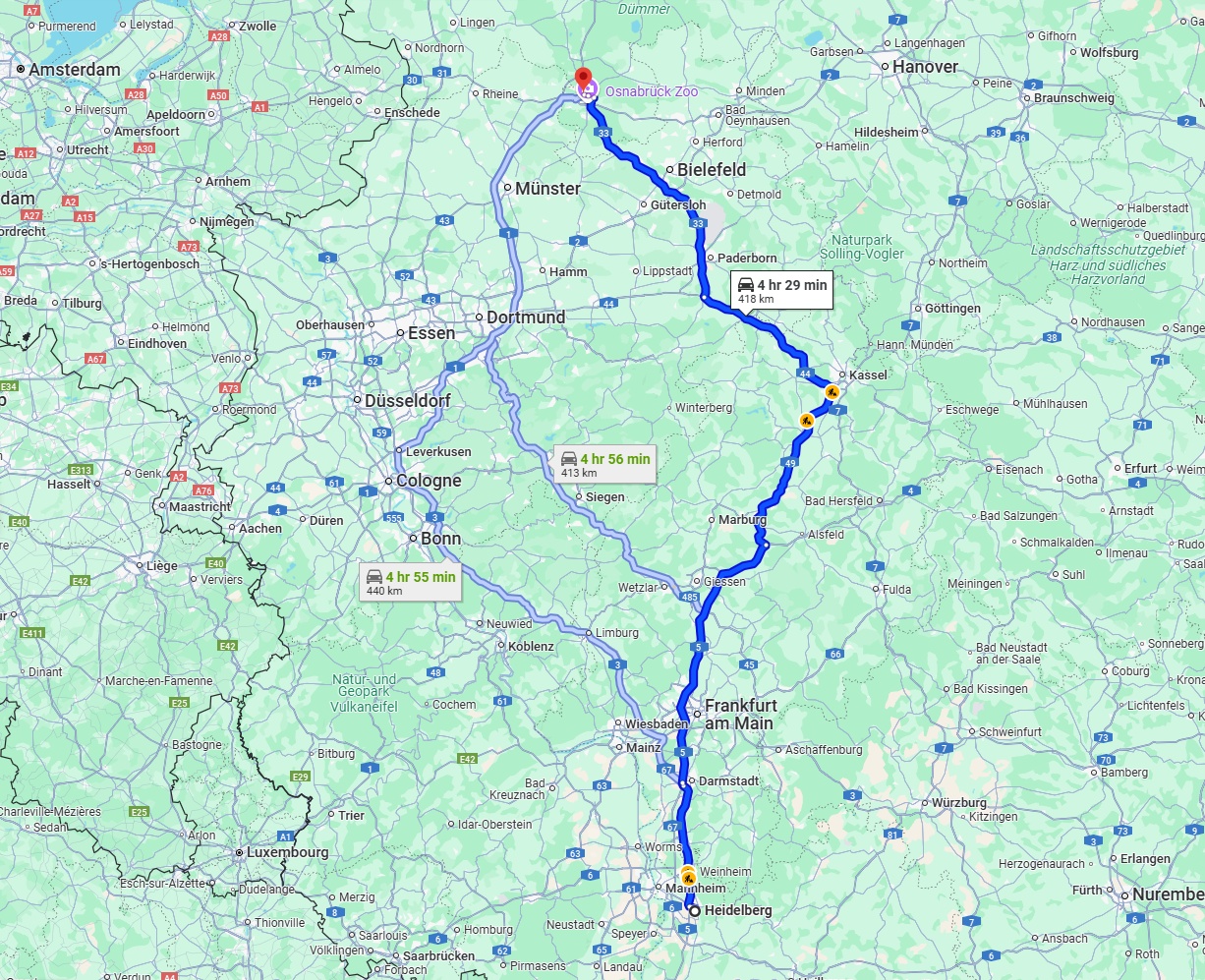 Anreise von Heidelberg Zu Osnabrück Über via A5