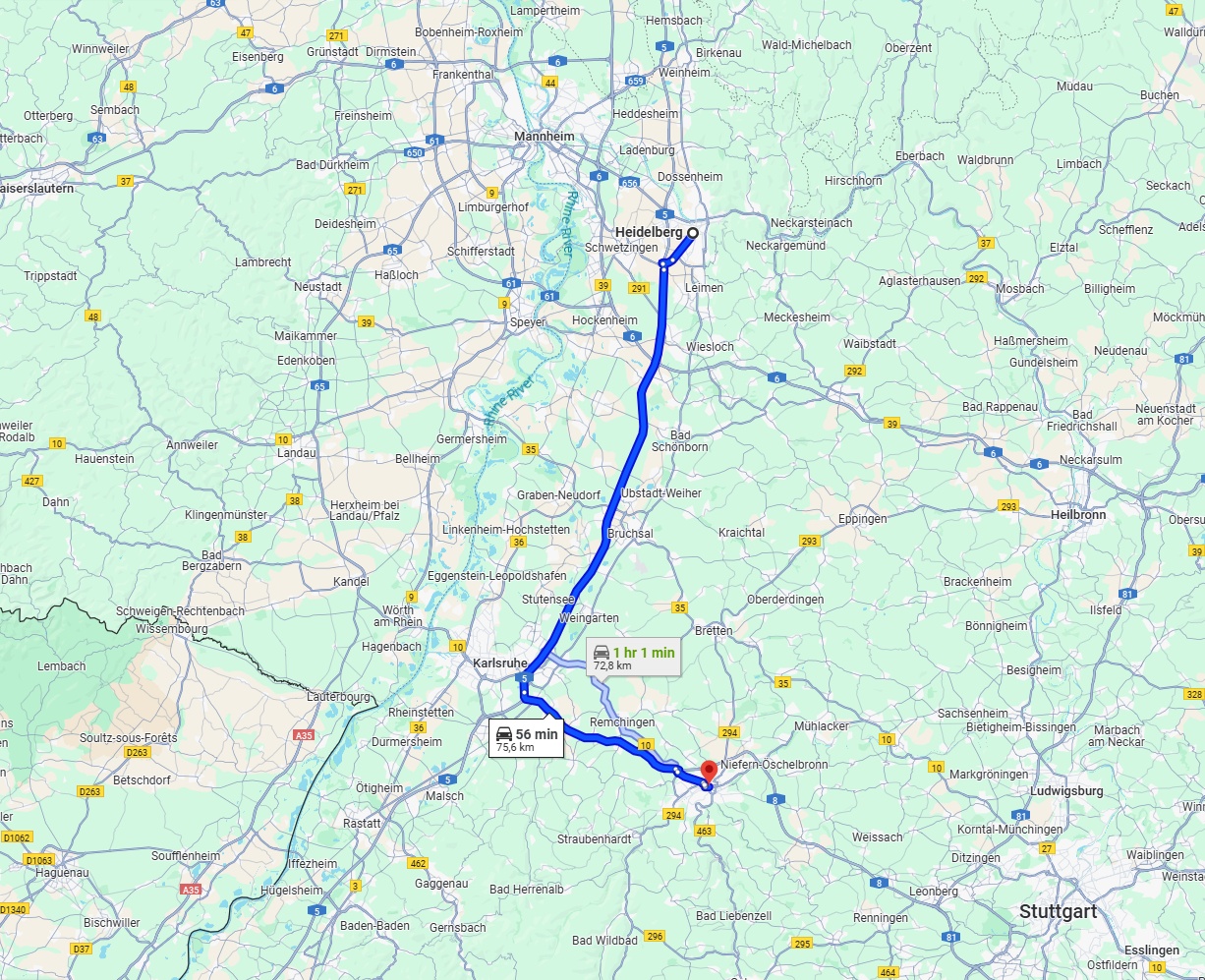 Anreise von Heidelberg Zu Pforzheim Über via A5