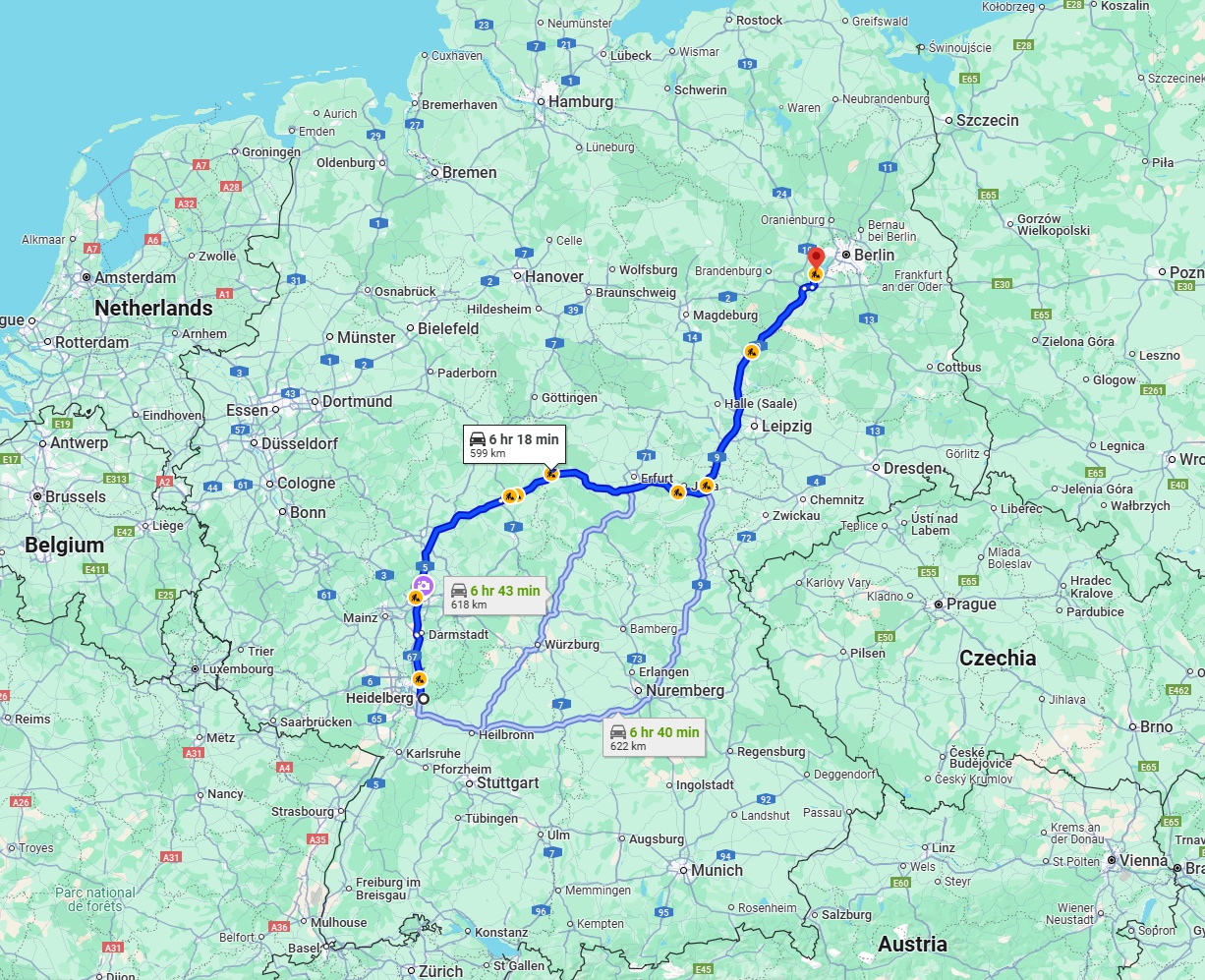 Anreise von Heidelberg Zu Potsdam Über via A5, A4 and A9
