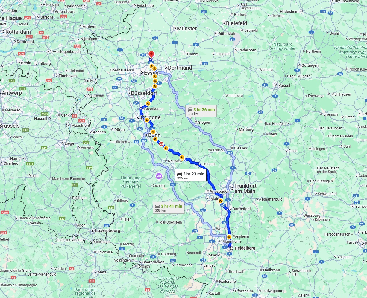 Anreise von Heidelberg Zu Recklinghausen Über via A3