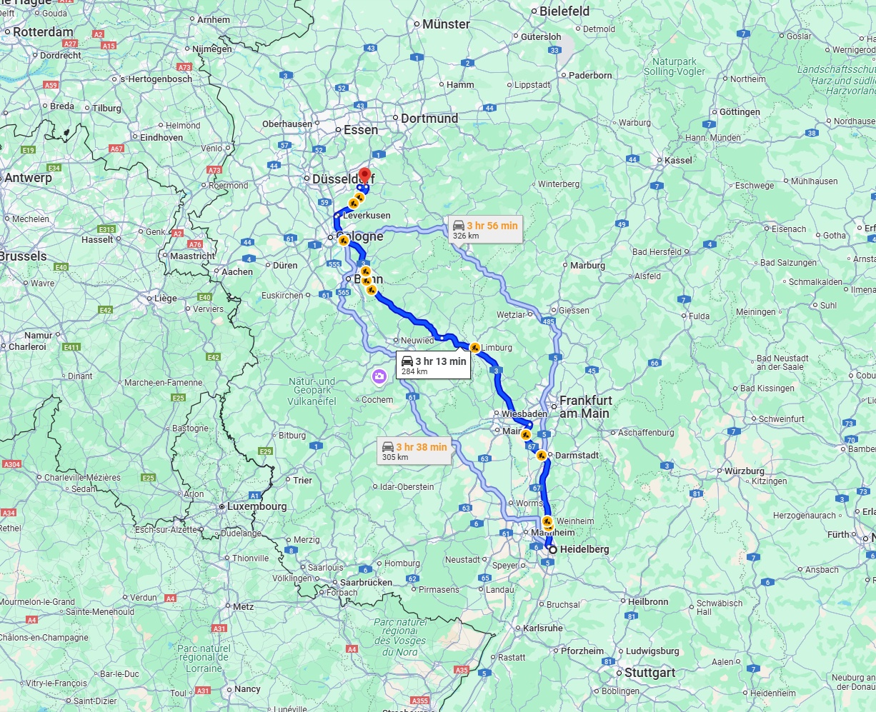 Anreise von Heidelberg Zu Remscheid Über via A3