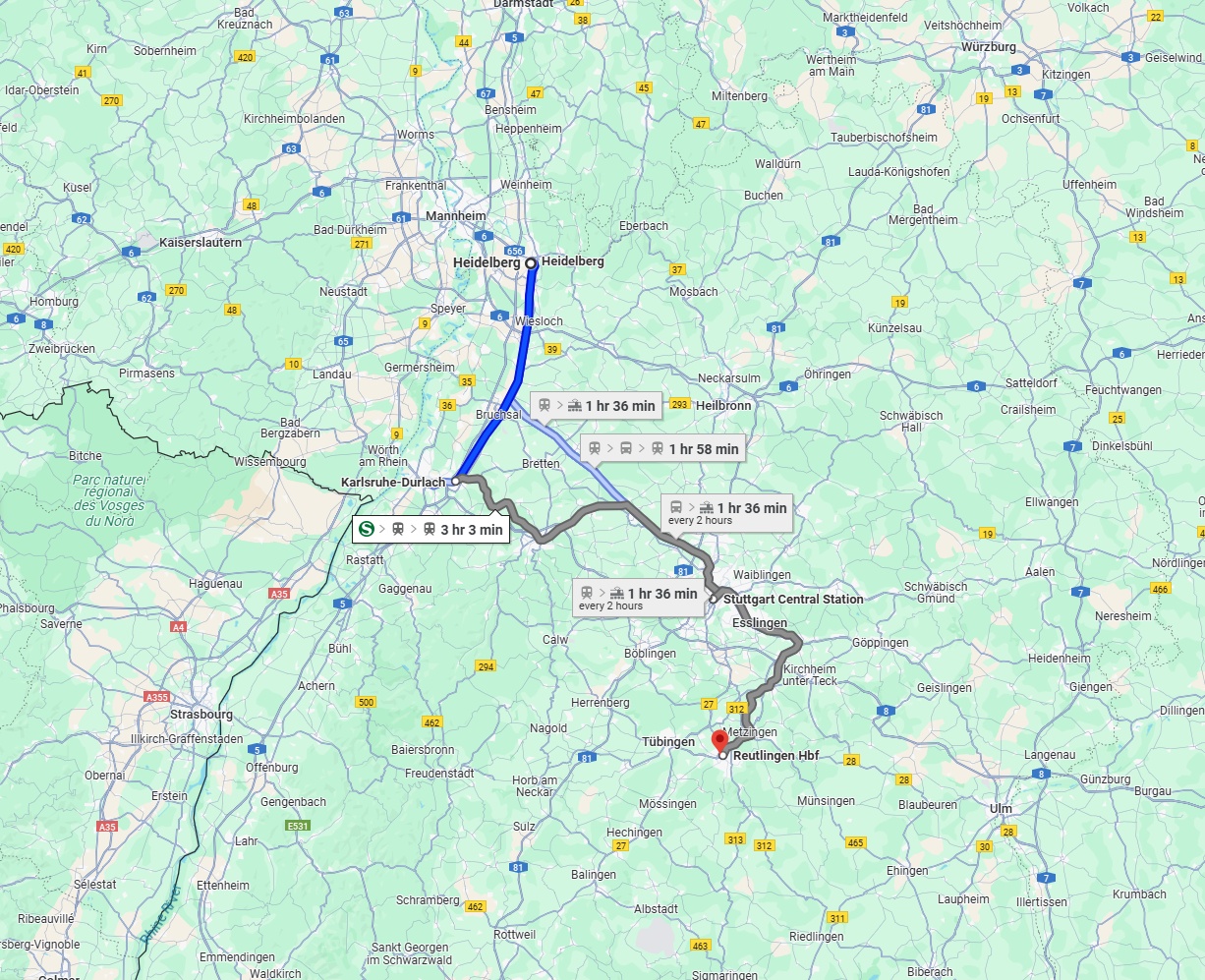Anreise von Heidelberg Zu Reutlingen Über 