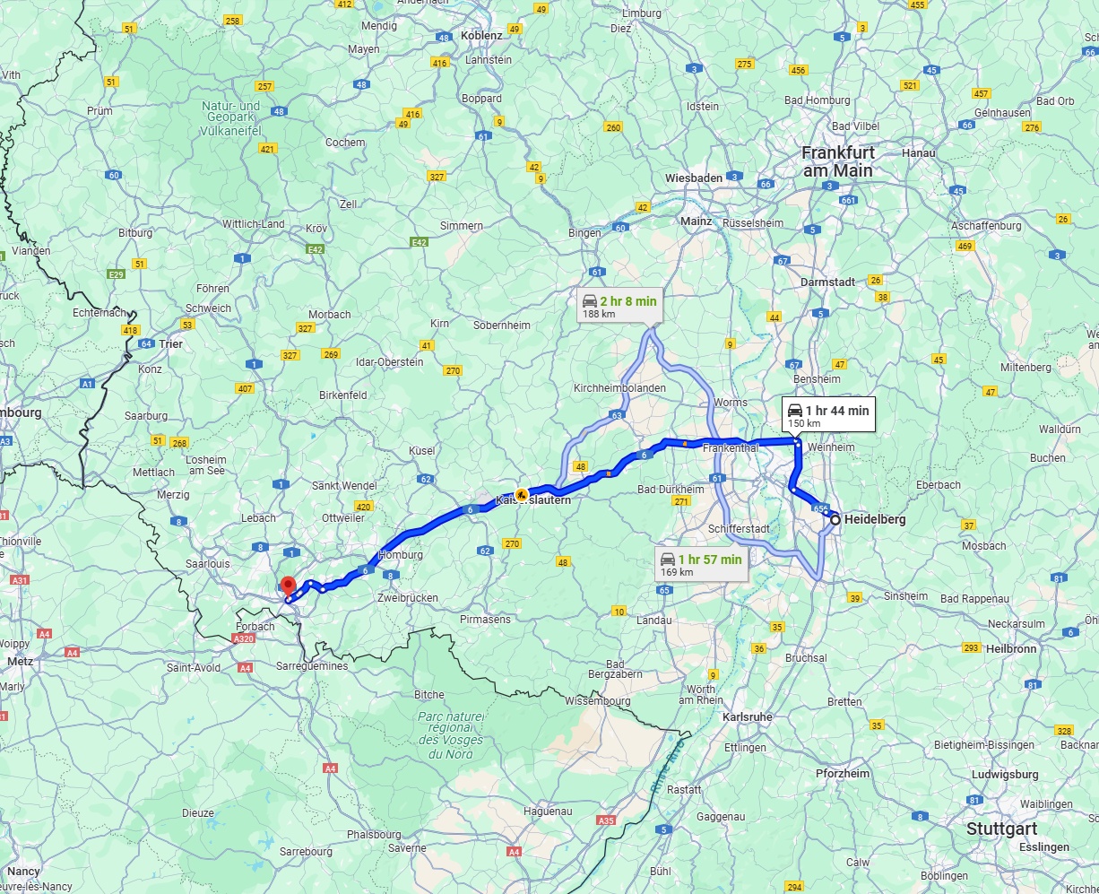 Anreise von Heidelberg Zu Saarbrücken Über via A6