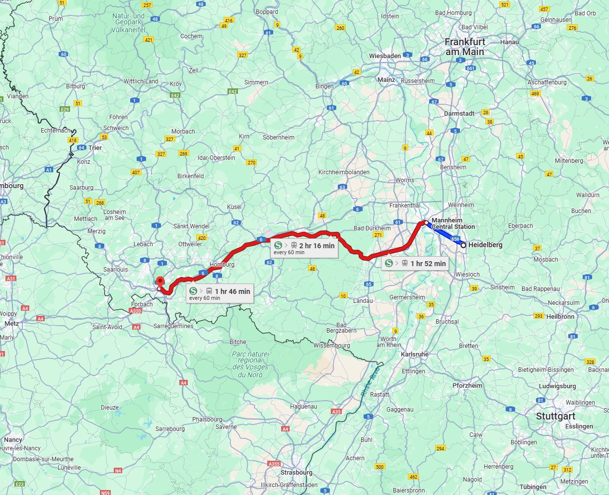 Anreise von Heidelberg Zu Saarbrücken Über 